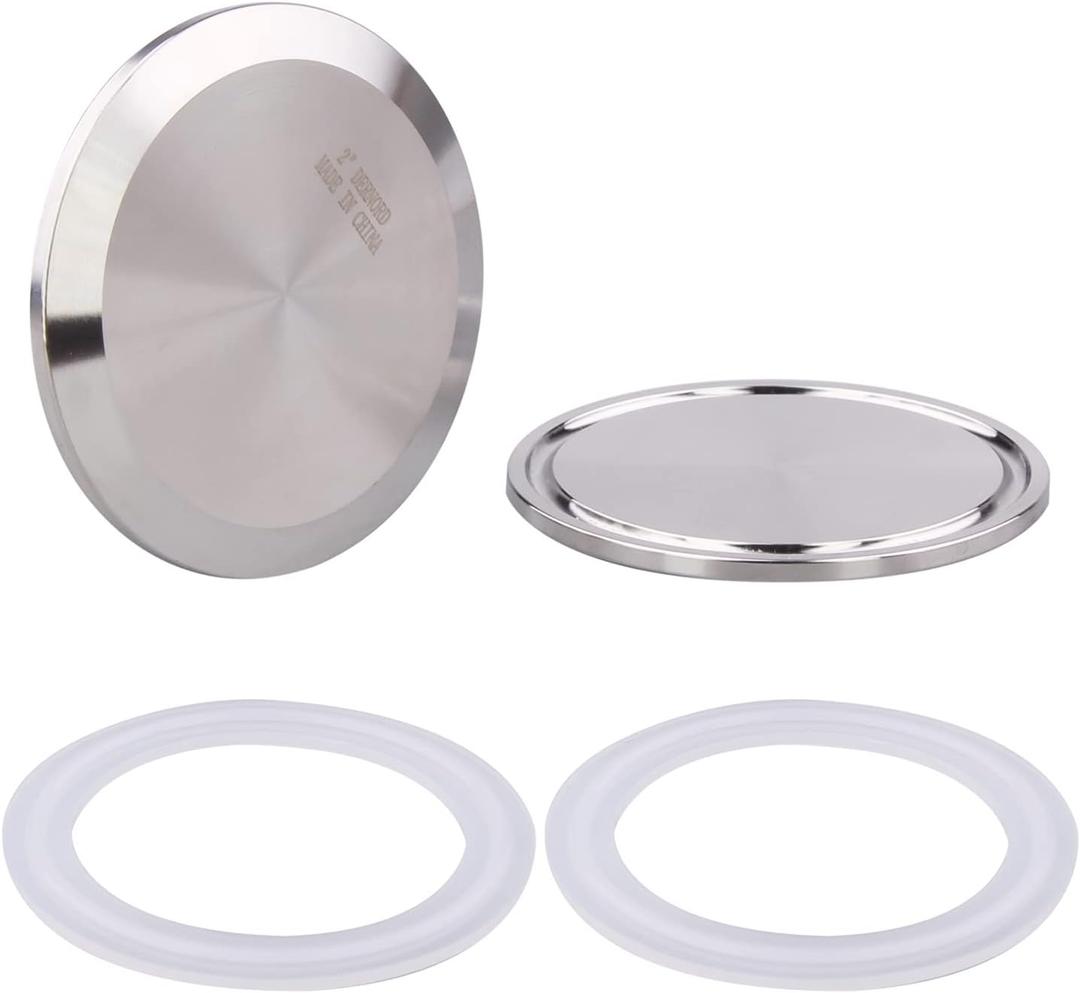 DERNORD 2 Inch Sanitary Fitting Clamp End Cap SS304 with Silicone Gasket fits Tri-Clamp Ferrule Flange (Pack of 2)