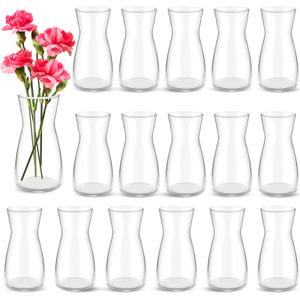Thenshop 16 Pcs 8'' Tall Clear Glass Flower Vase Wide Mouth Crystal Glass Boho Decorative for Centerpieces Bulk Tall Vase for Flower Bouquets Rustic Home Decor Wedding Housewarming Gift (Clear)