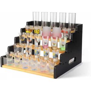 5-Tier Shot Glass Display Rack, Shot Glass Display Shelf, Holds 35 Glasses For Home And Bar Birthday Party Displays