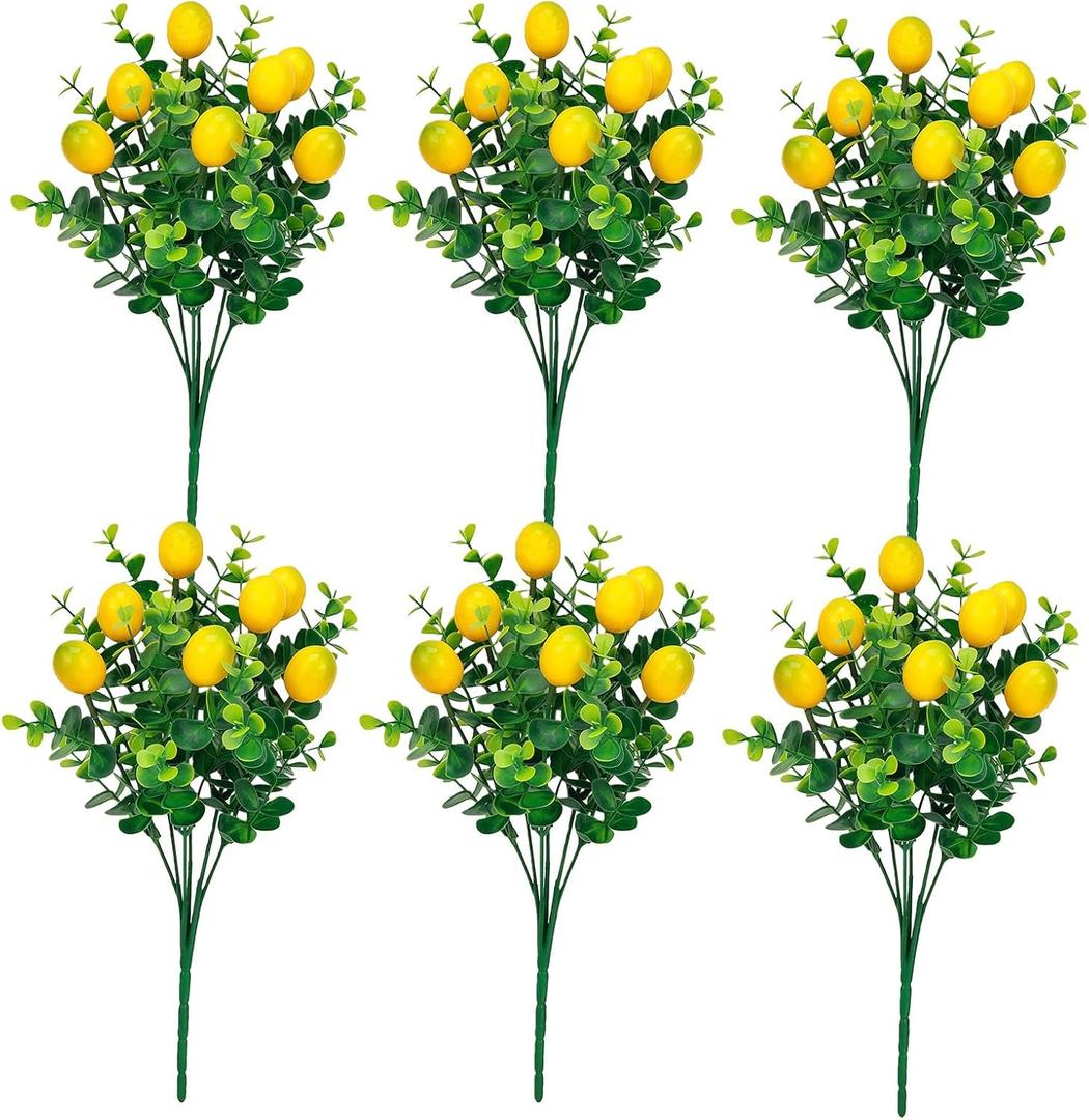 6 Pcs Artificial Lemon Branches Artificial Fruit Lemon Tree Greenery Decoration Faux Lemons Picks for Farmhouse Kitchen Home Table Decor Stem Fruits for Home Spring Summer Decor (Yellow)