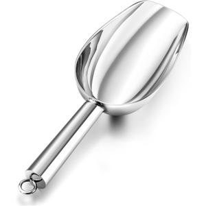 E-far 6 Ounce Stainless Steel Ice Scoop, Utility Metal Ice Scooper for Kitchen Freezer Bar Wedding Party, Multipurpose Small Scoop for Sugar/Flour/Pet Food/Popcorn/Dry Goods, Dishwasher Safe (Silver)