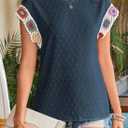 Womens Summer Tops 2025 Boho Tops for Women Color Crew Neck Short Sleeve Casual Blouse (Large, Blue)