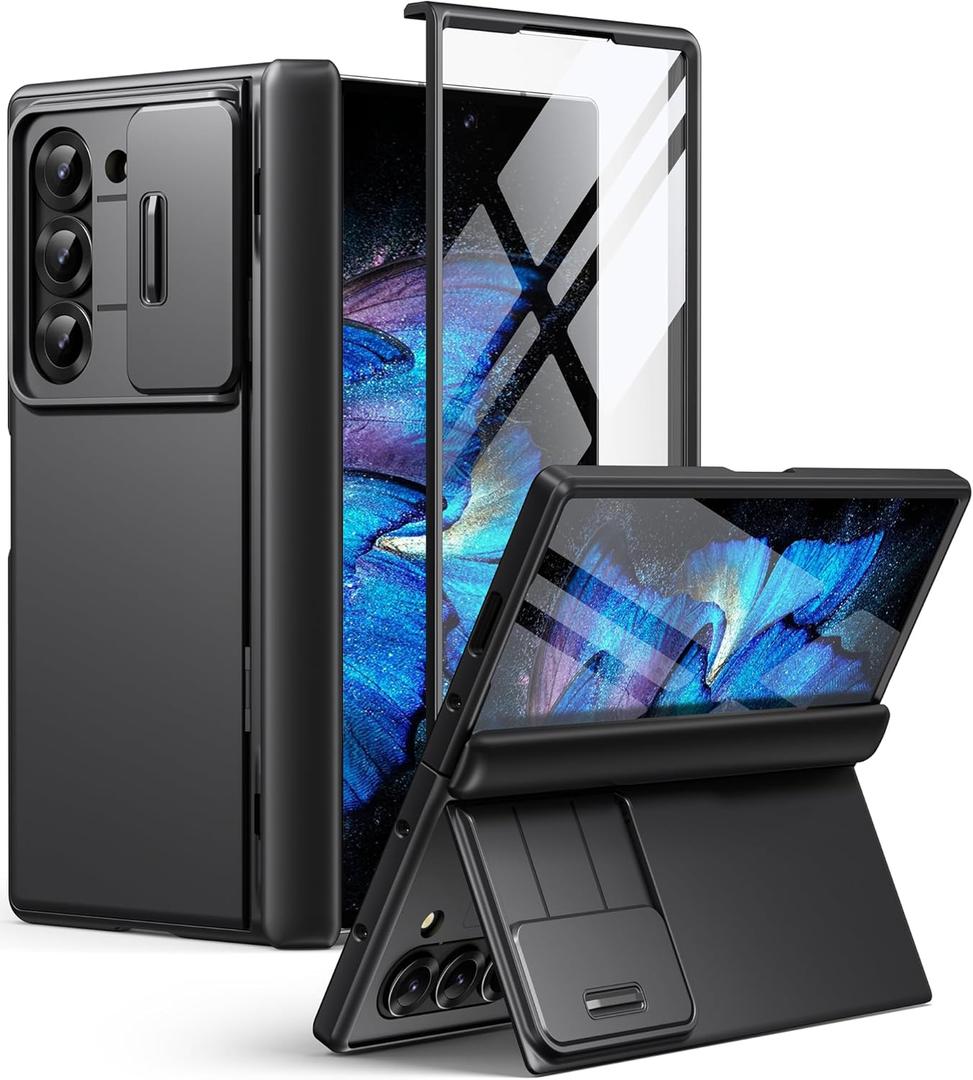 BERFY for Z Fold 6 Case with Privacy Screen Protector, [Anti Spy] Built-in S Pen Holder, Slide Camera Cover, 2 Hidden Kickstand, Full-Body Shockproof Slim Phone Case for Samsung Galaxy Z Fold 6, Black