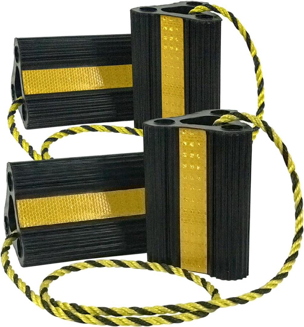 Vacallity RV Wheel Chocks for RV Tire Chock Block Camper Travel Trailer Car Truck, Upgrade Rubber Wheel Chocks with Rope,Easy to Use,Wheel Immobilizers & Chocks (2pair4pack)