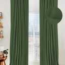 100% Blackout Shield Linen Blackout Curtains for Bedroom 90 Inches Long, Back Tab/Rod Pocket Living Room Drapes, Thermal Insulated Blackout Curtains 2 Panels Set, 50" W x 90" L, Moss Green