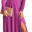 ANRABESS Women Deep V Neck Long Sleeve Slit 2025 Fall Elegant Formal Wedding Guest Cocktail Evening Date Prom Maxi Long Dress (Large, Z-fushascia Pink)