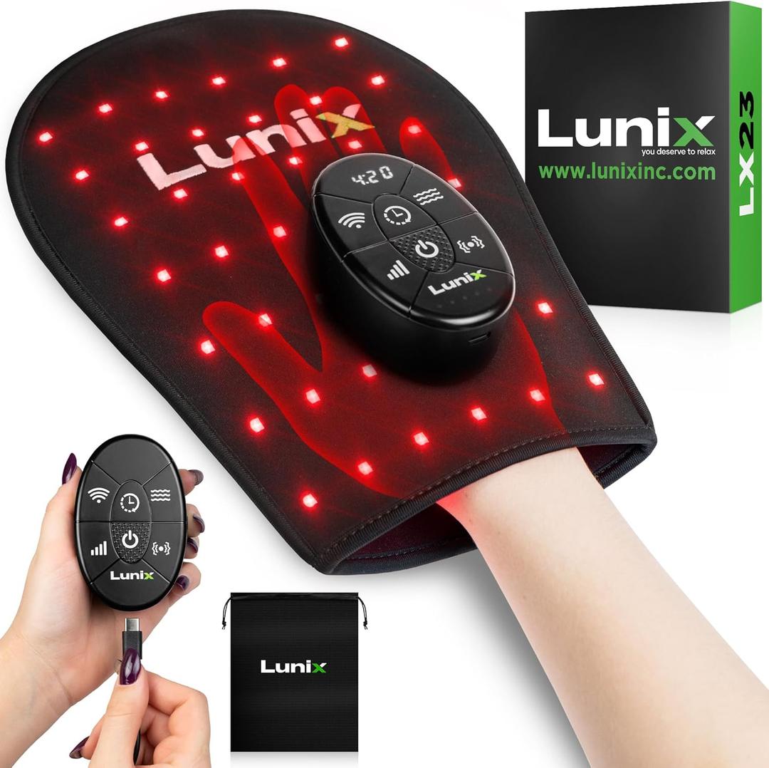 Lunix LX23 Red Light Therapy for Hand, 50 Triple Chips LED 850 and 660nm, Infrared Therapy for Circulation & Joint Support with Vibration, Portable, Rechargeable, Adjustable Intensity