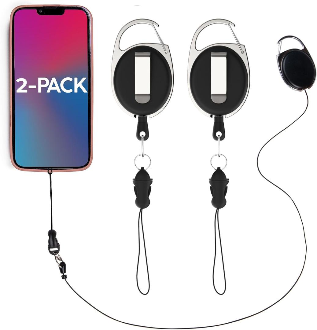 Phone Assured Retractable Phone Tether (2-Pack) Durable Clip-on Leash for Anti-Drop & Anti-Theft Security