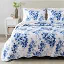 Great Bay Home Floral Full/Queen Quilt Set with Shams, Blue Floral Bedding Set, All-Season, Lightweight Bedspread. Reversible, Farmhouse Bedding. (Full/Queen, Jacqueline) (06 - Blue Watercolor)