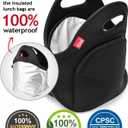 Waterproof Lunch Bag Double Layer Leakproof Neoprene Insulated Lunch Bag Freezable Black Reusable Thermal Lunch Cooler Tote Lunch Box for Boys Men Women Adult Kids for Work Outdoor
