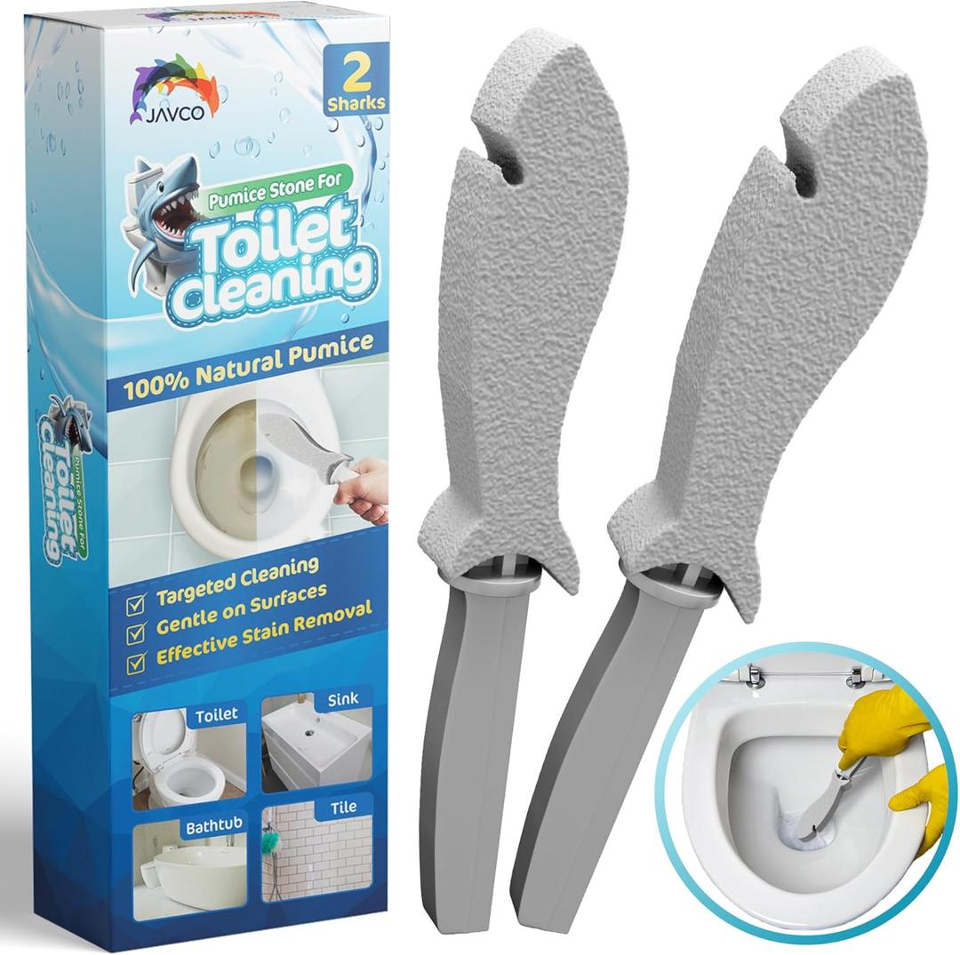 Pumice Stone for Cleaning with Handle (2 Pack)  Scrubbing Stone for Porcelain, Ceramic and Tile, Pumiceshark for Toilet Cleaning (2, small pack)
