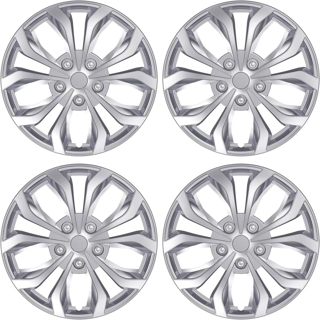 4-Pack Universal Hubcaps Replacement R17 17 inch, Steel Wheel Rim Cover for Most Cars Trucks Sedans SUV, 17" 17 in Wheel Covers Hub Caps (Silver Color)