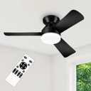 35" Black Ceiling Fans with Lights and Remote, Low Profile Ceiling Fan with Light, Reversible DC Motors, 3CCT Dimmable Timer Noiseless, Flush Mount Ceiling Fan for Bedroom/Living Room