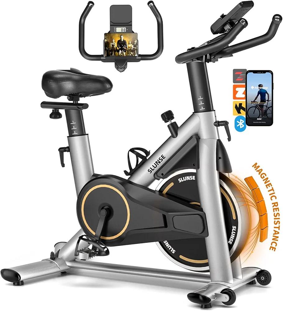 Exercise Bike, Adjustable Magnetic Resistance Stationary Bikes for Home with App Compatible, Quiet Indoor Cycling Bike with 350lbs Weight Capacity Comfortable Seat, Digital Monitor & Phone Mount