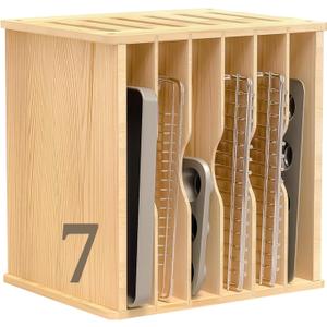 celestite Wooden Tray Dividers for Cabinets, Cookie Sheet Organizer for Cabinet, Baking Sheet Pan Organizer for Kitchen Organizers and Storage (7 Tier 20" Wx16.7 Hx15.2 D)