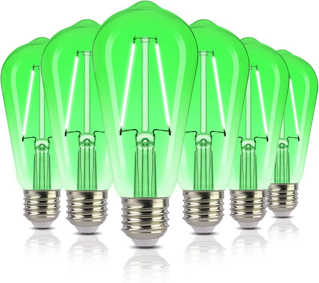 ALAMPEVER ST19/ST58 Green LED Edison Bulbs, Decorative String Light Bulbs, 2W(25W Equivalent), E26 Base, 40LM, Non-Dimmable, 6 Pack