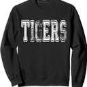 Tigers Mascot Distressed Vintage School Sports Name Fan Sweatshirt (Black)