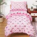 lasoftan Toddler Bedding Set, Toddler Bed Comforter Sets for Girls, Toddler Bed Set, Pink Cherry Printed