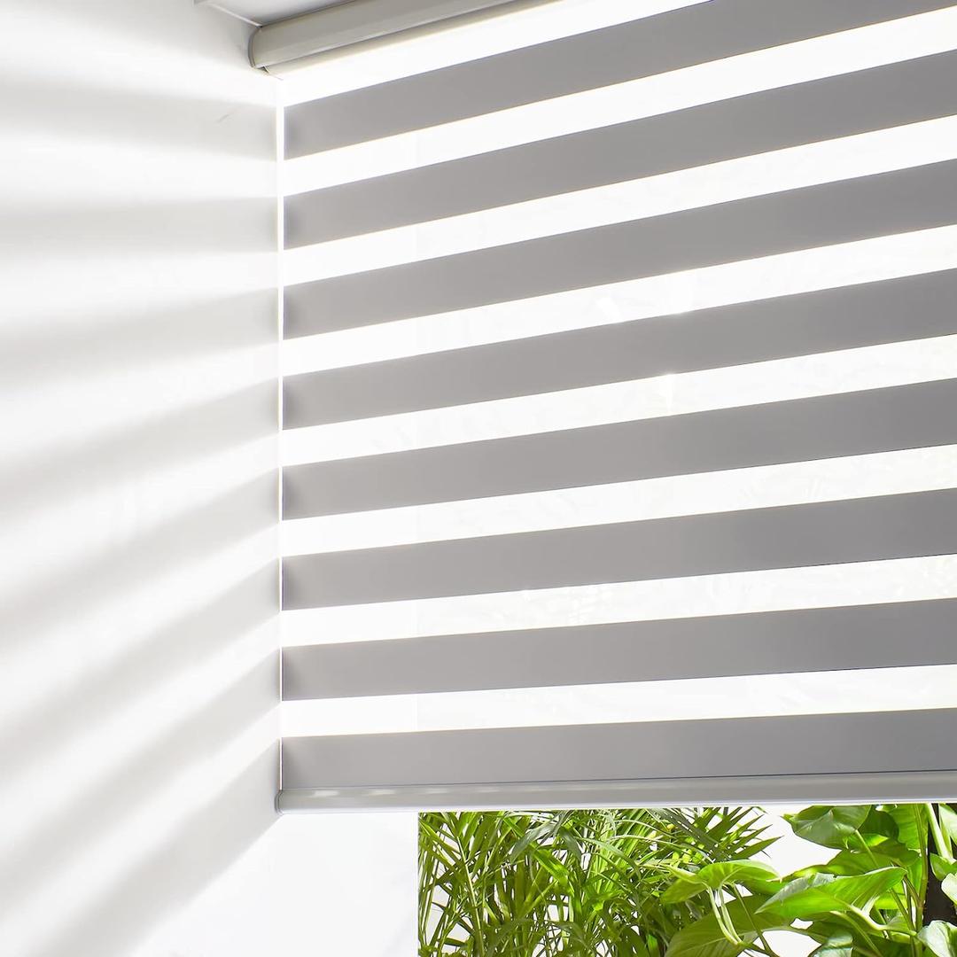 Persilux Cordless Zebra Blinds for Windows Free-Stop Roller Window Shades (22" W X 64" H, Grey) Dual Layer Light Control for Day and Night, Light Filtering Sheer Shades for Home, Easy to Install
