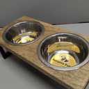 Elevated Dog Bowls, 4” Small Dogs & Cats Raised Bowl Mango Wood Stand, Food & Water 2 Stainless Steel Dishes Each 16oz/2Cup Capacity, Non-Slip Pet Feeder Station in Brown for Toy Breeds
