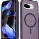 LATVIN Phone Cover for Google Pixel 9a Case | with 1 Screen Protector, Compatible with MagSafe, Magnetic, Military Grade Protection, Translucent Matte Frosted Back, Purple
