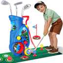 Toddler Golf Set with Shoulder Strap for Kids Ages 2-5, Portable Golf Clubs, Cart & Putting Mat - Indoor Outdoor Sports Toys - Blue