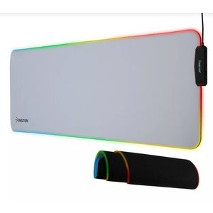 Insten RGB Mouse Pad Gaming XXL Extended, LED Soft Cloth with 4 USB Port Mat, Ergonomic Anti-Slip Rubber Base, White 31.5 x 12 x 0.12 in