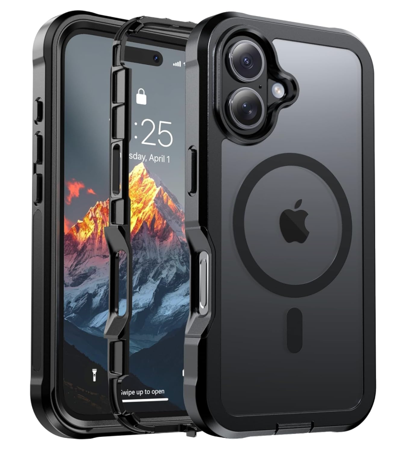 Magnetic for iPhone 16 Case, [Compatible with MagSafe][Military Grade Drop Protection][Heavy Duty Protection][Non-Slip][Shockproof] 2-Layer Durable Bumper Phone Case 6.1''-Black