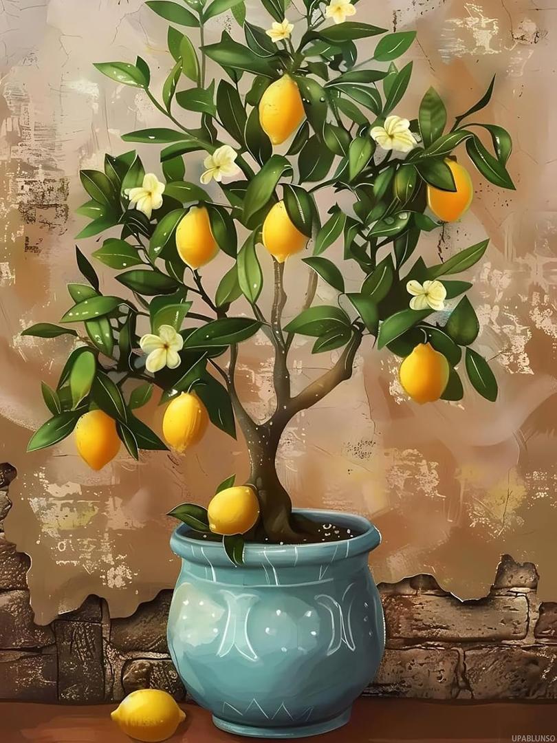 UPABLUNSO The Lemon Tree in a Pot Funny Diamond Painting Kit for Adult DIY Full Drill Diamond Art Lemon 5D Crystals Dots Kits Painting Crafts for Home Decor 12x16 inch