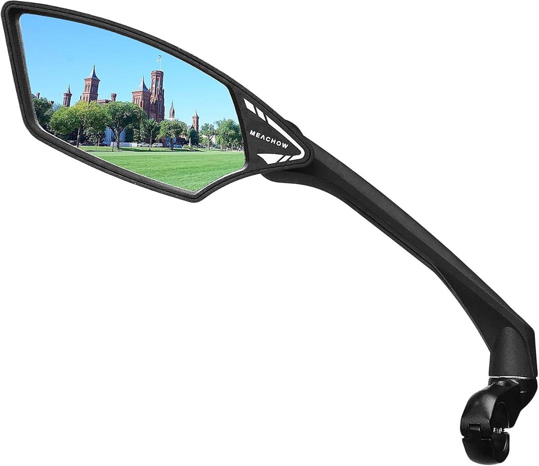New Scratch Resistant Glass Lens,Handlebar Bike Mirror, Rotatable Safe Rearview Mirror, Bicycle Mirror, (Silver Left Side) ME-006LS