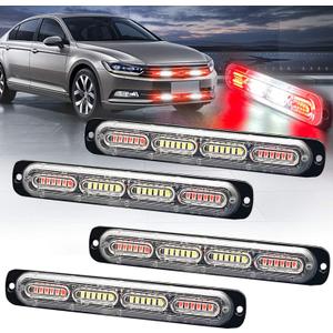LED Emergency Strobe Light 24-LED Red White Red Flashing Warning Beacon Hazard Construction Caution Light Bar for Off Road Firefighter Vehicles Trucks SUV ATV 4-Pack