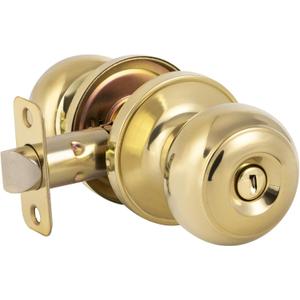 HOSOM Polished Brass Door Knob Privacy Door Knob with Lock, Interior Door Knobs for Bedroom and Bathroom, Keyless Doorknob with Round Ball, Gold Door Handle, 1 Pack