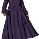 TIYOMI Women's Plus Size Fall Maxi Dresses 2025 Casual V Neck Button Drawstring Long Sleeve A Line Floral Boho Dress Pockets (XXL)