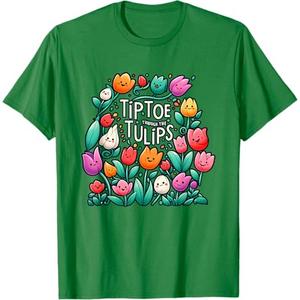 Cute Tiptoe Through The Tulips Floral Garden Lover T-Shirt,XL