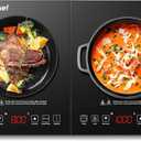 Double Induction Cooktop AMZCHEF Induction Cooker 2 Burners, Low Noise Electric Cooktops With 1800W Sensor Touch, 20 Temperature & Power Levels,Independent Control,3-hour Timer, Safety Lock (Silver)