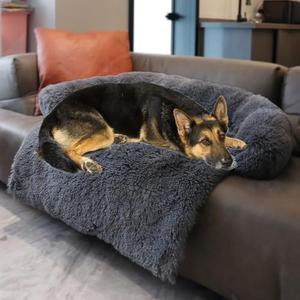 Tinaco Calming Dogs/Cats Bed Mats, Dog Pad Washable Removable Couch Cover, Plush Long Fur Mat for Pets, Waterproof Lining, Perfect for Small, Medium and Large Dogs and Cats (Navy Blue, 45"x37")