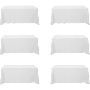 BRILLMAX 6 Pack White Tablecloths 90 x 132 Inch for 6ft Rectangle Tables  150 GSM Polyester Fabric, Floor Length Drop, Water, Stain & Wrinkle Resistant Cloth Cover for Wedding Reception Banquet