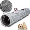 LUCKITTY Geometric Straight Cat Tunnel with Plush Inside,Cats Toys Collapsible Tunnel Tube with Balls, for Rabbits, Kittens, Ferrets,Puppy, Diameter 9.8 Inch