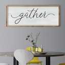 RLWangChao Dining Room Wall Decor Gather Sign 32"  12" for Home Kitchen Cozy Family Reunion Plaque Large Rustic Vintage minimalist Farmhouse Living Room Wood Framed Hanging Art (Wood)