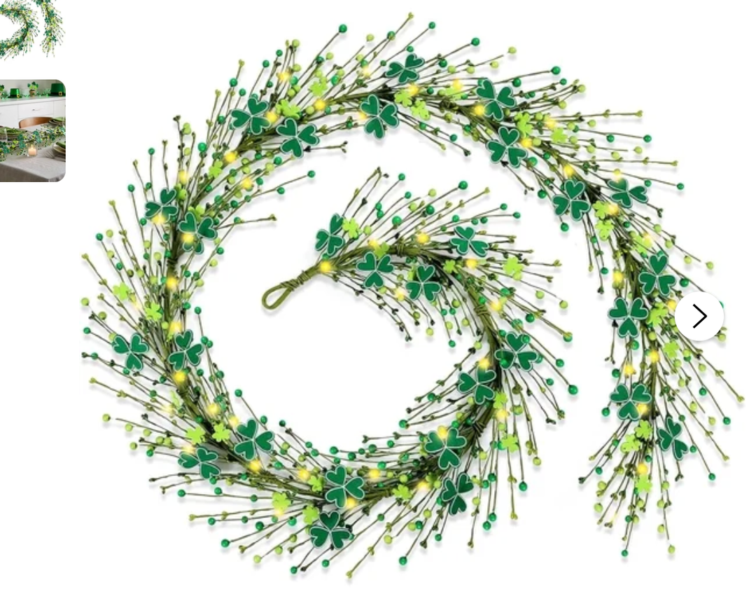 6.5 Ft St.Patrick's Day Garland Lucky Shamrock Vine Wreath Artificial Green Clover St Patrick's Day Hanging Wreath Garland for Front Door Arch Wall Irish Festival Party Decoration