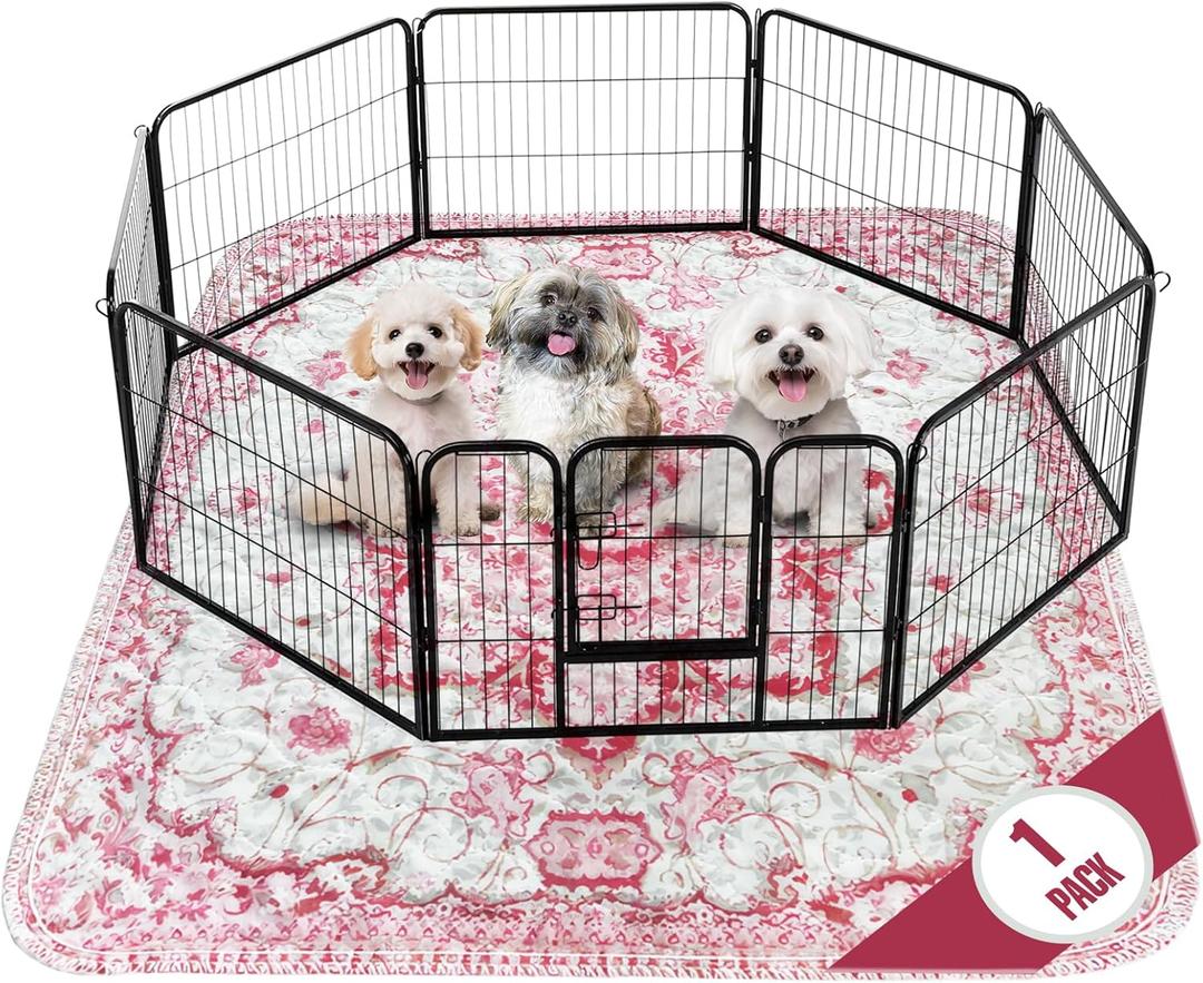 PUPIBOO Washable Pee Pads for Dogs and Cats - Super Absorbent Reusable Puppy Training Pads - 100% Waterproof, Leak-Proof & Non-Slip Whelping Pads for Pet Housebreaking (72 x 72 Inch (Pack of 1), Pink Medallion)