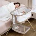 ANGELBLISS 3 in 1 Baby Bassinet, Rocking Bassinets Bedside Sleeper with Calming Motion, Portable Nest for Newborn Infant, Breathable Mesh (Khaki), Crib