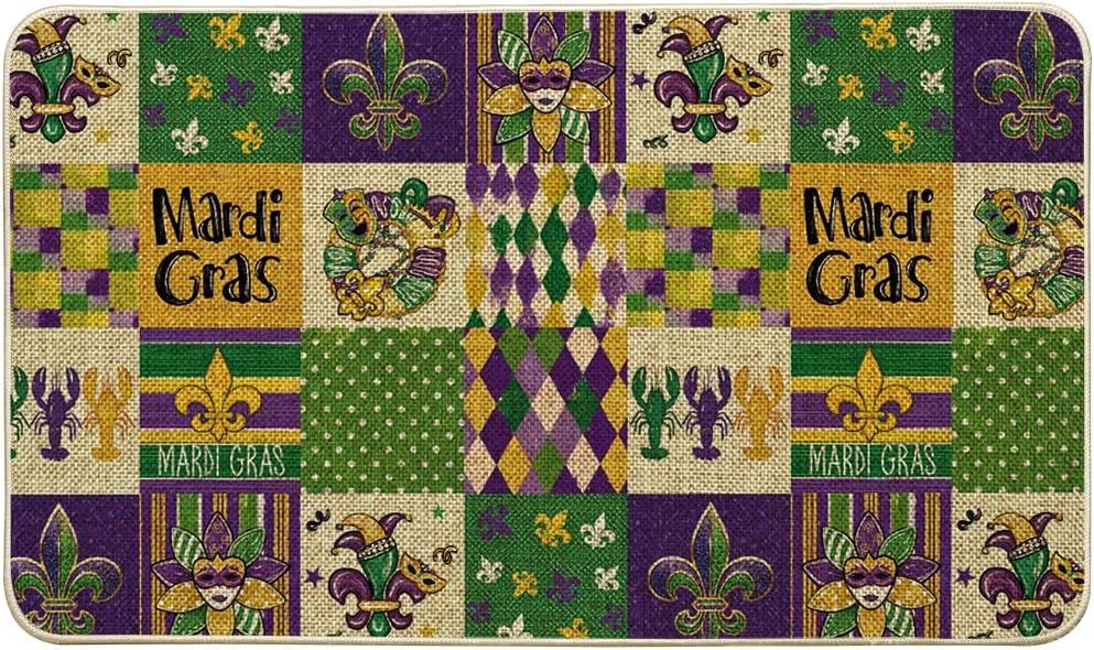 Artoid Mode Buffalo Plaid Doughnut Lobster Beads Mardi Gras Doormat, Carnival Home Decor Switch Rug Low-Profile Door Mat Floor Mat for Indoor Outdoor 17x29 Inch