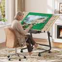 CODACE Puzzle Table with Drawers - 1500 Pieces Jigsaw Puzzles Table for Adults, Hand-Cranked Height-Adjustable Puzzle Tables with Leg, Tilting Puzzle Board with 6 Tray and Cover, Present for Puzzlers
