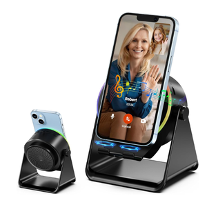 Dohelly Wireless Induction Speaker, Phone Stand with Bluetooth Speaker Amplifier, Stereo Sound, RGB Ambient Light, 360° Adjustable Phone Holder Compatible with iPhone/iPad/Android/Samsung GalaxyBlack