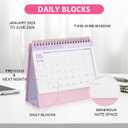 NUOBESTY Desk Calendar 2026 Small Office Desk Calendar 18 Month Standing Flip Monthly Planner for Home School Pink 19x16.5cm