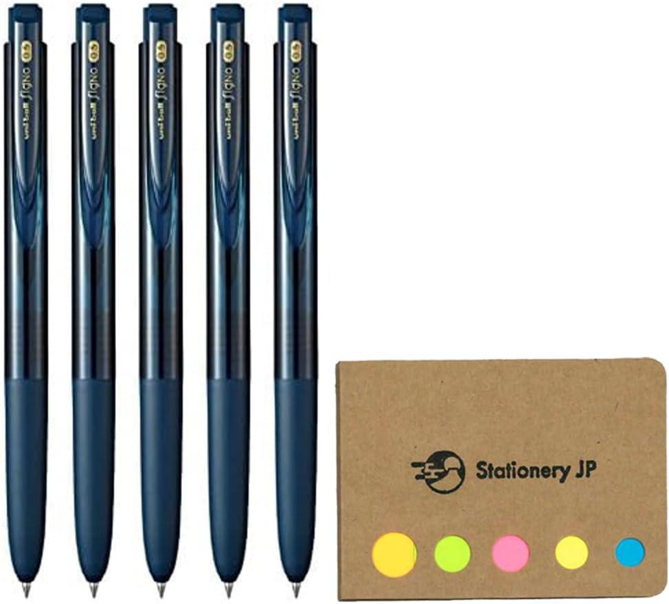 Signo RT1 Retractable Gel Ink Pen, Extra Fine Point 0.5mm, Rubber Grip, Blue Black Ink, 5-Pack, Sticky notes Value Set