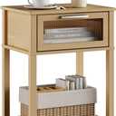 Nightstand Wooden Bedside Table with Drawer Natural Wood Night Stands Modern Style Small End Table Side Table with Storage Shelf for Bedroom Living Room MLBZ10YEV