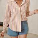 Yousify Womens Puff Long Sleeve Button Down Shirts Striped Casual Loose Fit Blouse Trendy Fall Tops (Orange)