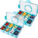 Snackle Box Container with Sealed Lid  Portable BPA-Free Snack Box with Foldable Handle, Divided Serving Tray for Fruit, Candy, Nuts & Veggies  Perfect for Travel, Picnic, Beach & Party 11.8" x 8.8" (Blue)